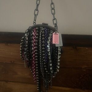 Ltd Coach jeweled black leather cocktail bag/clutch with chains & rhinestones